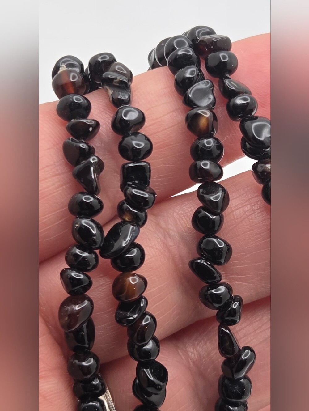 Vintage Natural Dark Agate Onyx Chip Bead Continuous Strand Necklace Boho